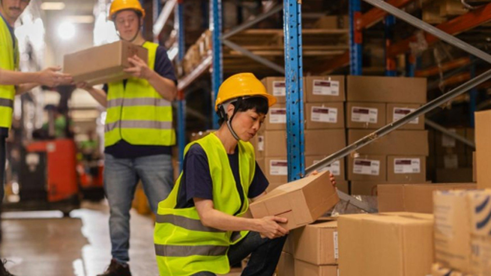 Warehouse worker preparing ecommerce packages for fulfillment